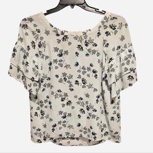 LOFT Light Blue Floral Flutter Sleeve Top